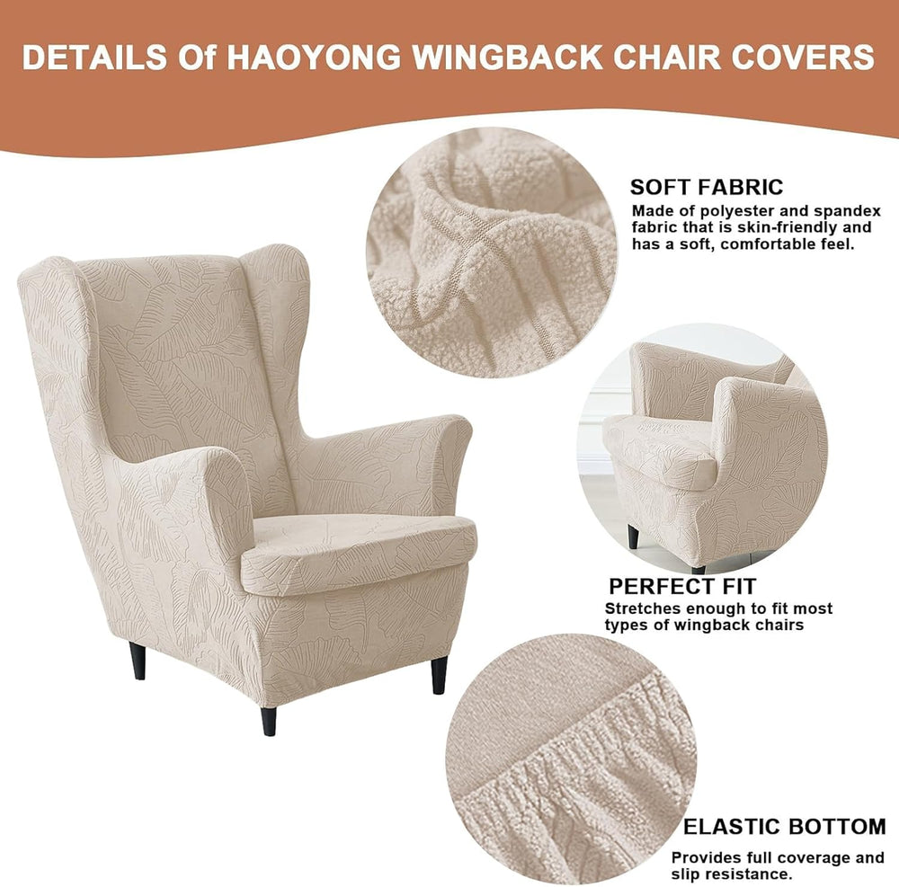 HAOYONG 2 Piece Wingback Chair Covers Stretch Wing Chair Slipcover Jacquard W...