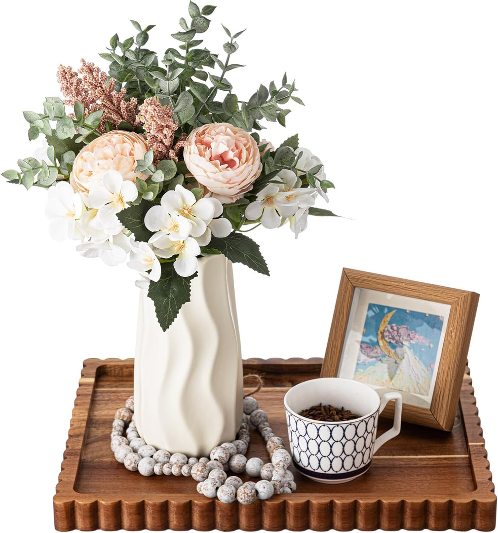 Lounsweer Acacia Wood Decorative Tray, 14" x 10'' Wooden Scallop...