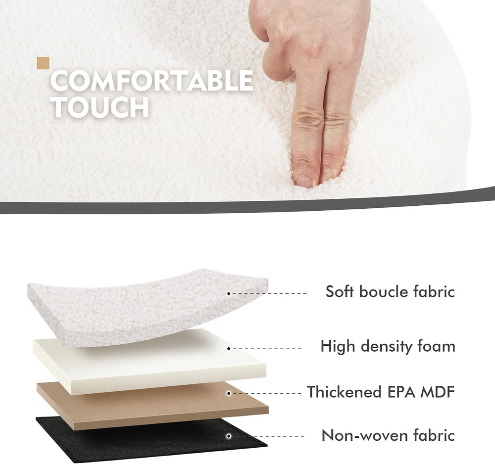 PINPLUS Round Storage Ottoman Set of 2, Cream Boucle Stools with Tray