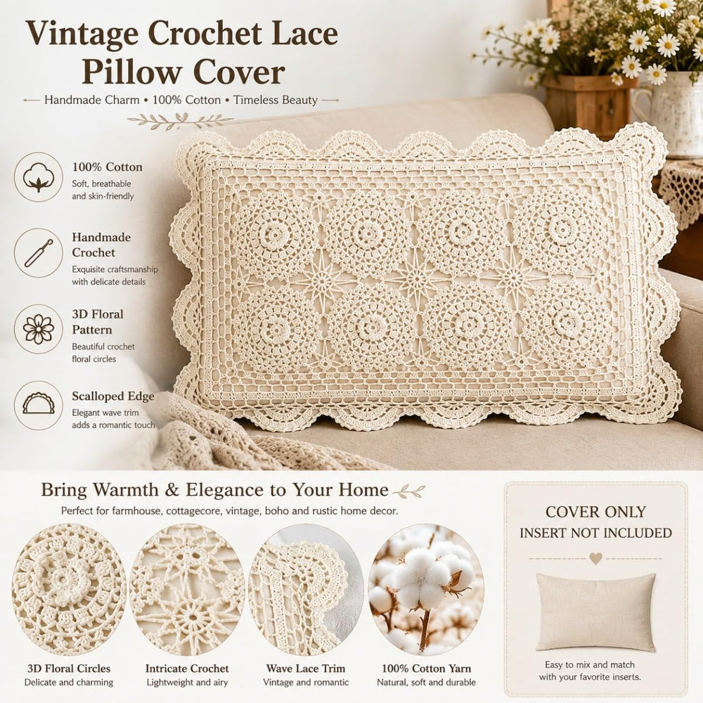 misppro 100% Cotton Creative Linens Pillowcase Crochet Embroidery 3D Lace Flo...