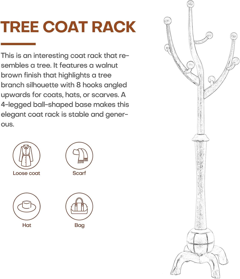 Coat Rack Freestanding Wood Coat Tree with Stable Sphere Base, Light Brown