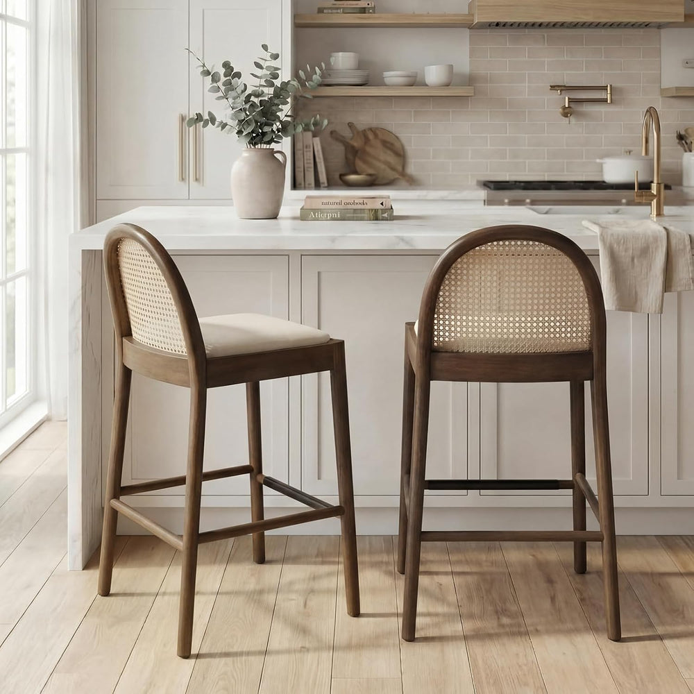 DUOMAY Modern Linen Bar Stools Set of 4, 29 Inches Bar Height Barstools with ...