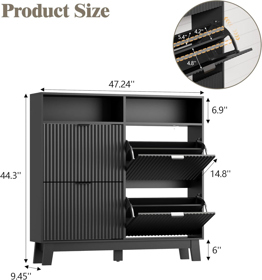 Shoe Cabinet Storage for Entryway with 4 Flip Drawers & Cubby, Black