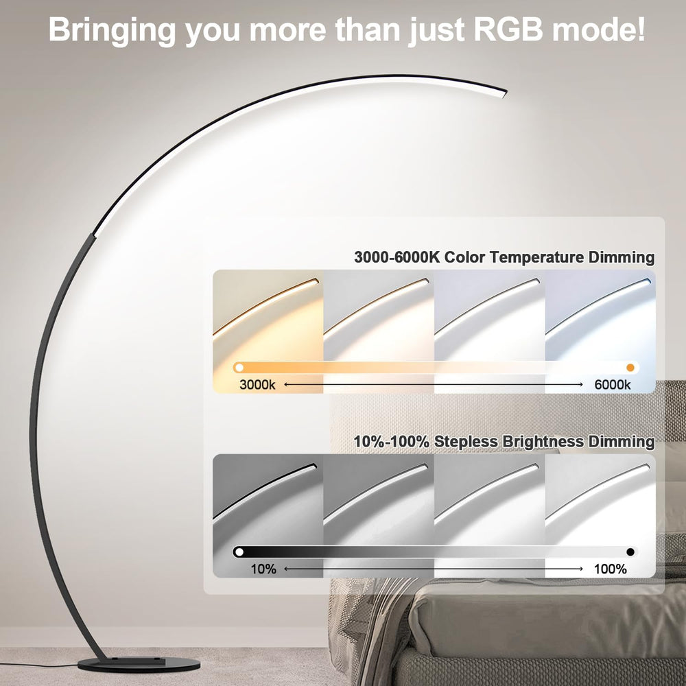 RGB Floor Lamp with 3 Color Temperatures, Ultra Bright 1800LM Smart Arc LED F...