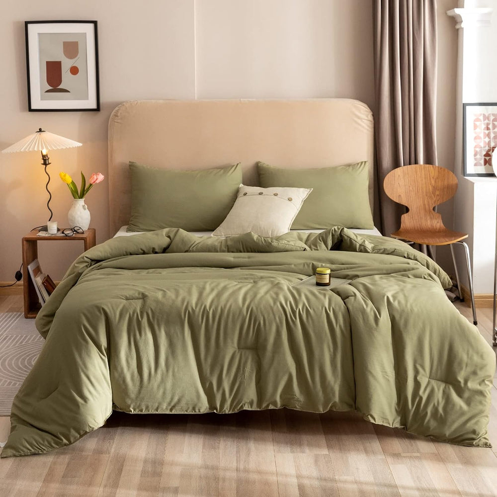 ROSGONIA Queen Comforter Set Olive Green, 3pcs Bedding Sets Queen (1 Boho Oli...