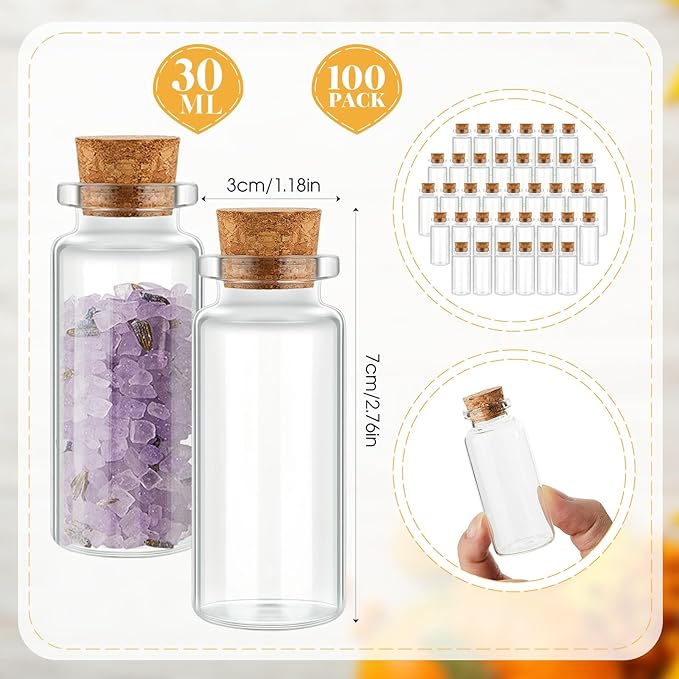 Gerrii 100 Pcs 30 ml Mini Glass Bottles with Wood Cork Stoppers, Mini Potion ...