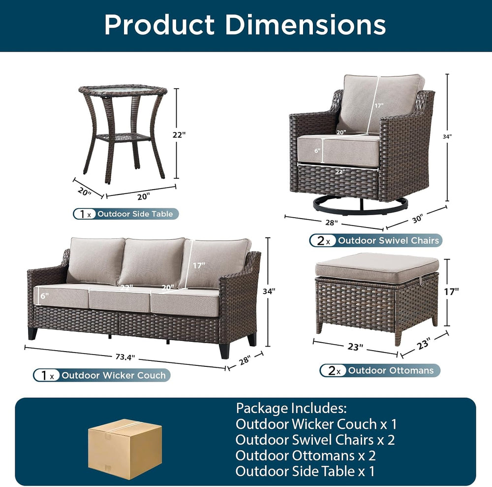 Luxury 6 Piece Patio Furniture Set-All Weather Outdoor Swivel Rocker Chairs w...