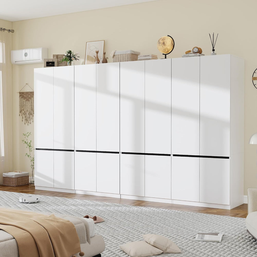 White Armoire Wardrobe Closet with 8 Doors: 75" H x 126" W