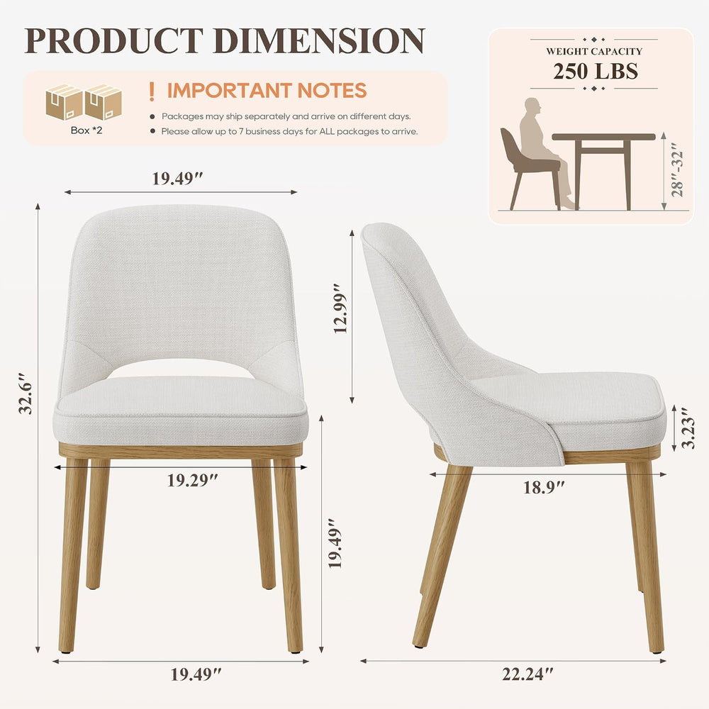 Modern Upholstered Chairs, Curved Open‑Back Fabric Kitchen Chairs(Set of 4)
