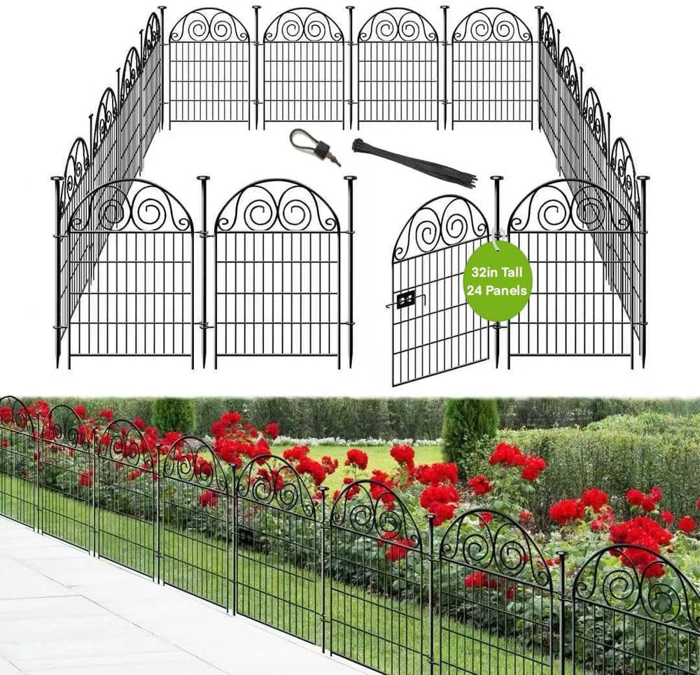 Getlay Tall Garden Fence with Gate, 32 Inch(H) 24 Panels Total Length 52.5 Ft...