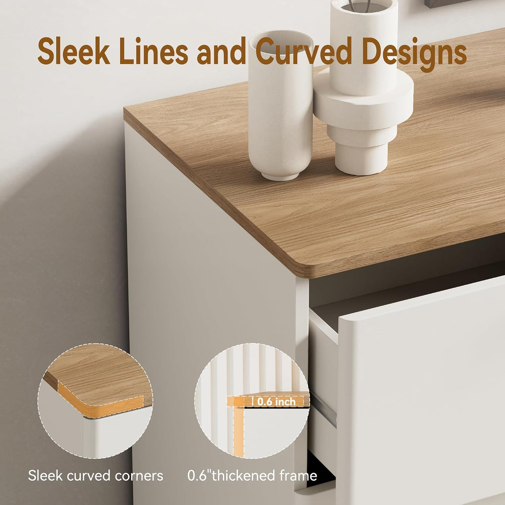 3 Pieces 6 Drawer Dresser & 3 Drawer Nightstand Set, White & Brown