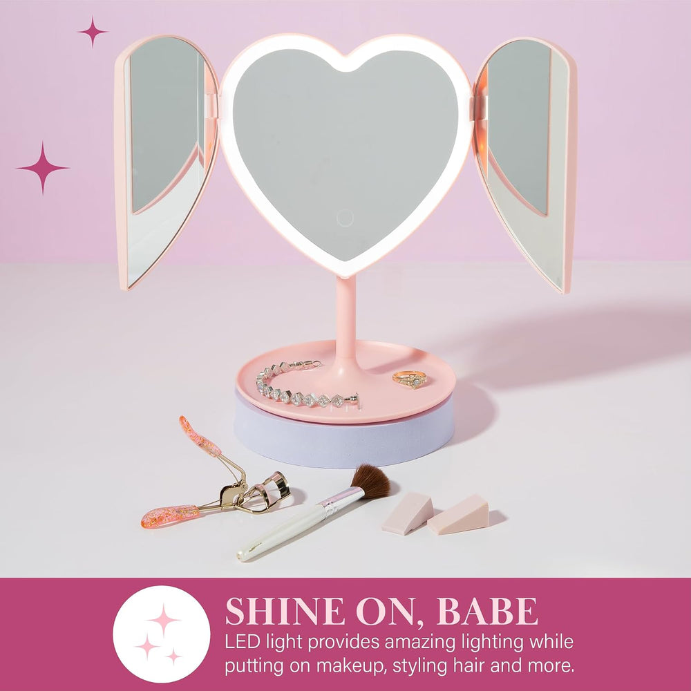 Paris Hilton Heart Makeup Vanity Mirror, LED Light with Touch Control, 180° R...