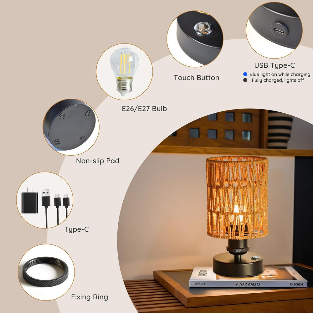 Wireless Table Lamp—2 Piece Beige,4000mAh Rechargeable Table Lamp