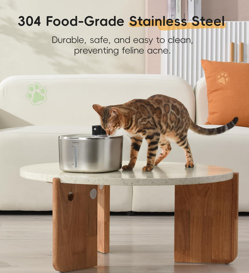 Cat Water Fountain Stainless Steel, 138fl.oz / 4.1L Cordless Cat Fountain