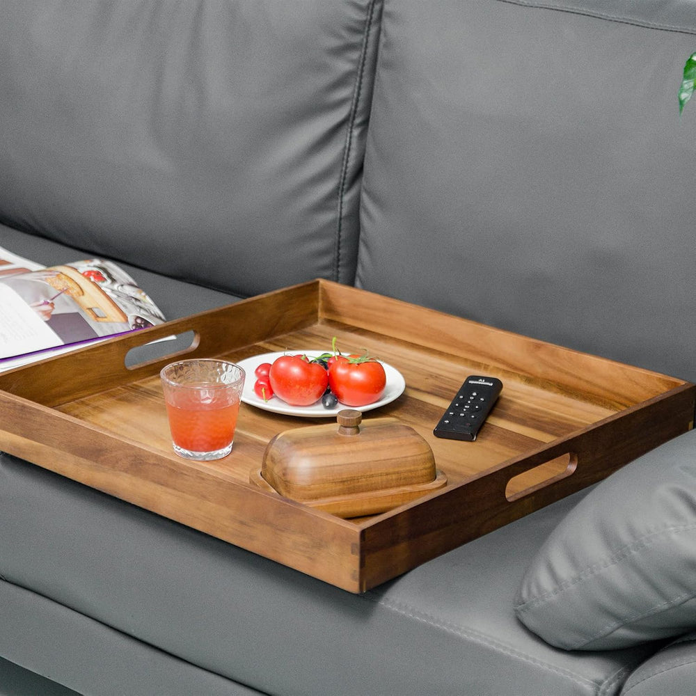 Serving Tray with Handles, 22 inch Large Square Ottoman Tray Coffee Table Tra...