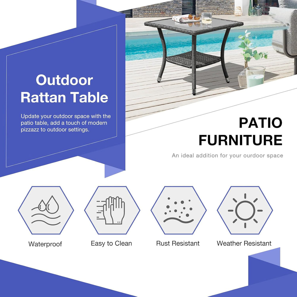 Patiorama Outdoor Wicker Patio Side Table, Rattan Coffee Table, Grey