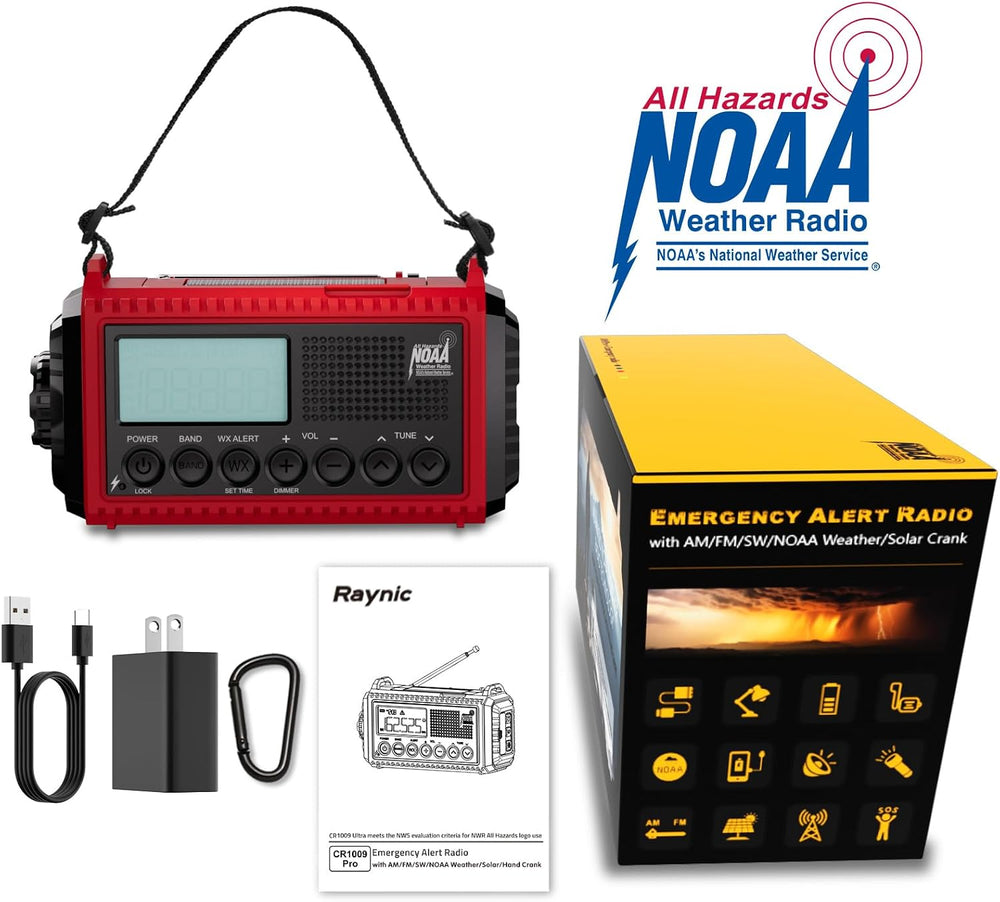 Raynic Emergency Radio, 5000mAh/18500mWh Weather Radio, Solar Hand Crank Emer...