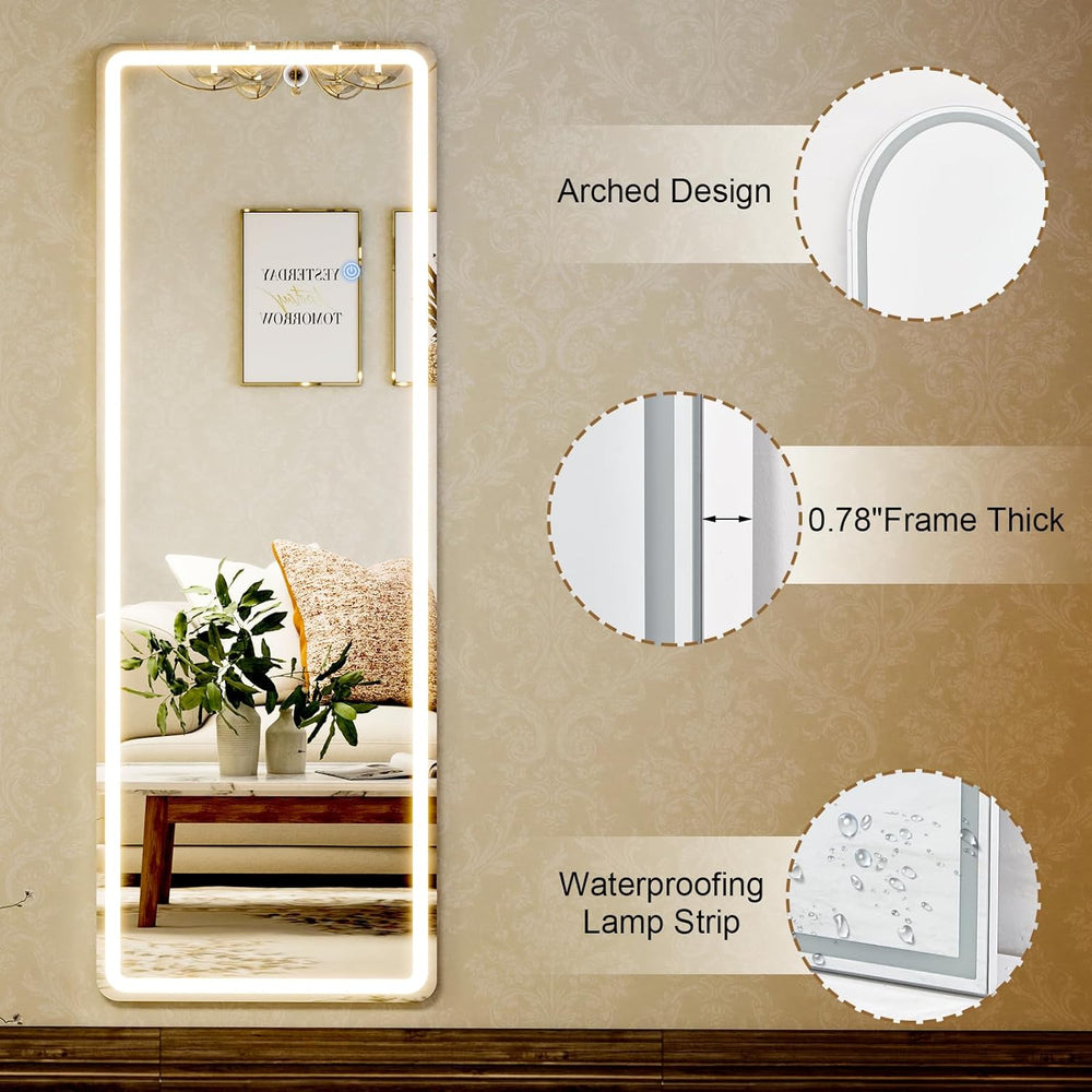 GLSLAND 56" x 20" Full Length Mirror, LED Lighted Floor Standing Mi...