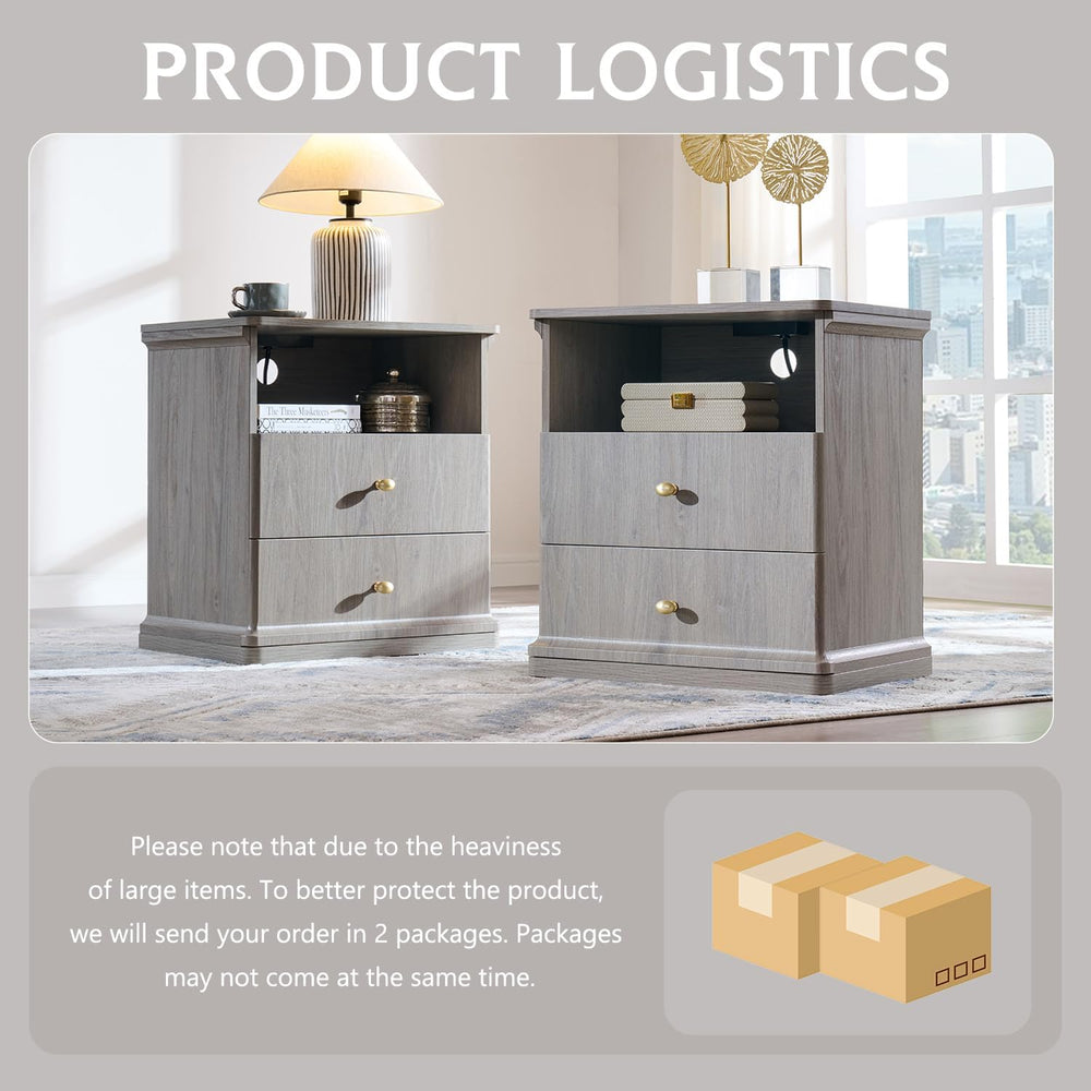 23.6" Tall Modern Nightstand Set of 2, Wood Bedside Table, Light Grey