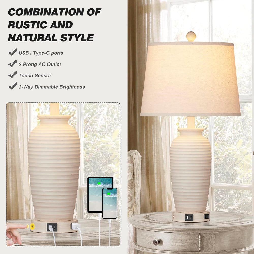CINSARY 24.3" Farmhouse Jar Table Lamps Set of 2, 3 Way Touch Control Ru...