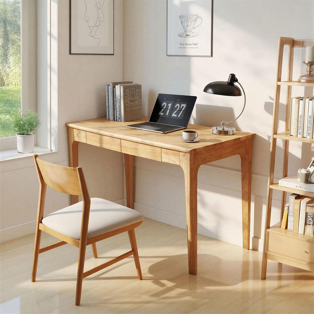 Zevemomo Solid Wood Desk w/Drawers, Home Office Writing Solid Wooden Desks