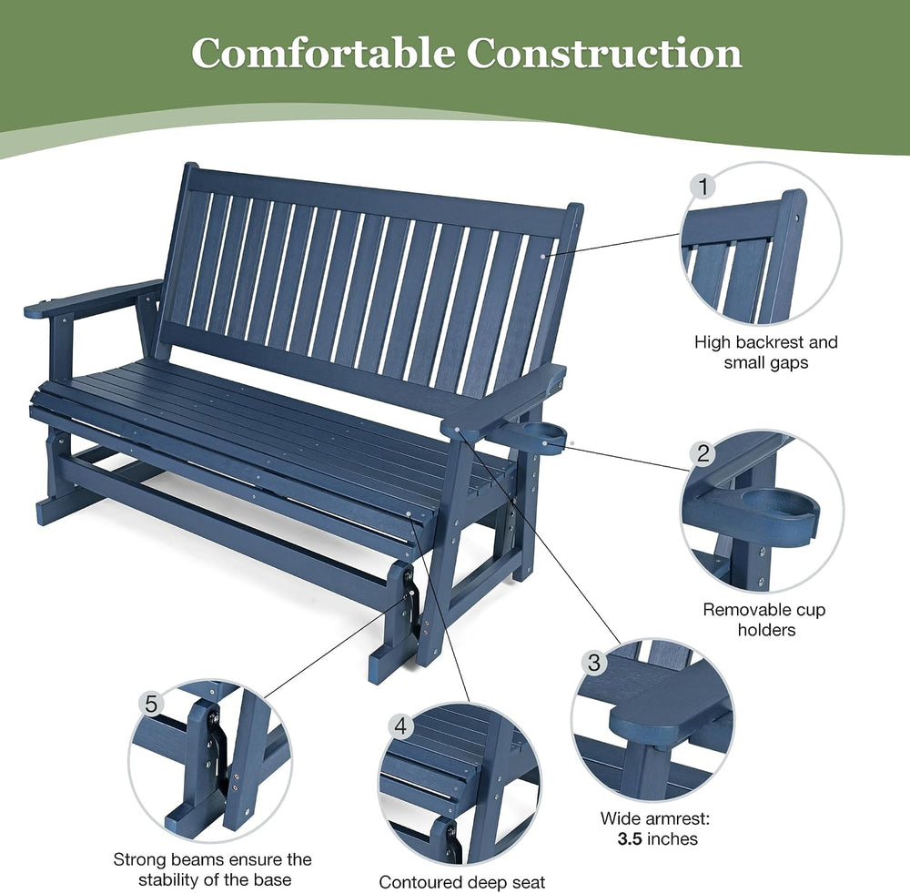 HIPS Patio Glider with Cup Holders, Durable Poly Lumber Material, All-Weather...