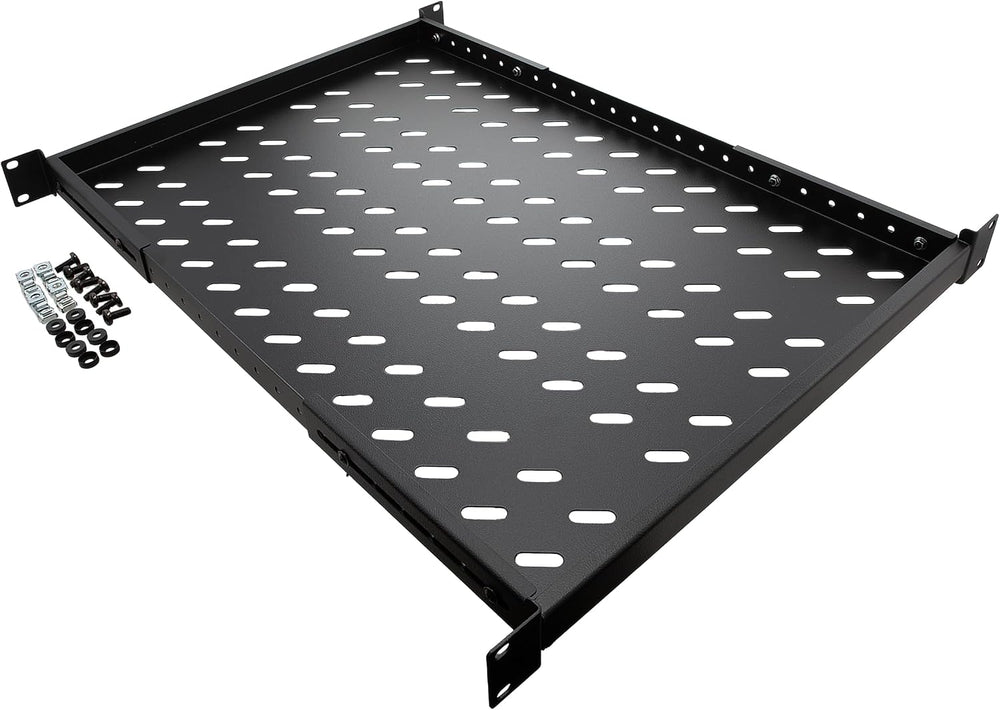 Navepoint 1U 19-Inch Fixed 4-Post Rack Mount Server Shelf with Adjustable Dep...