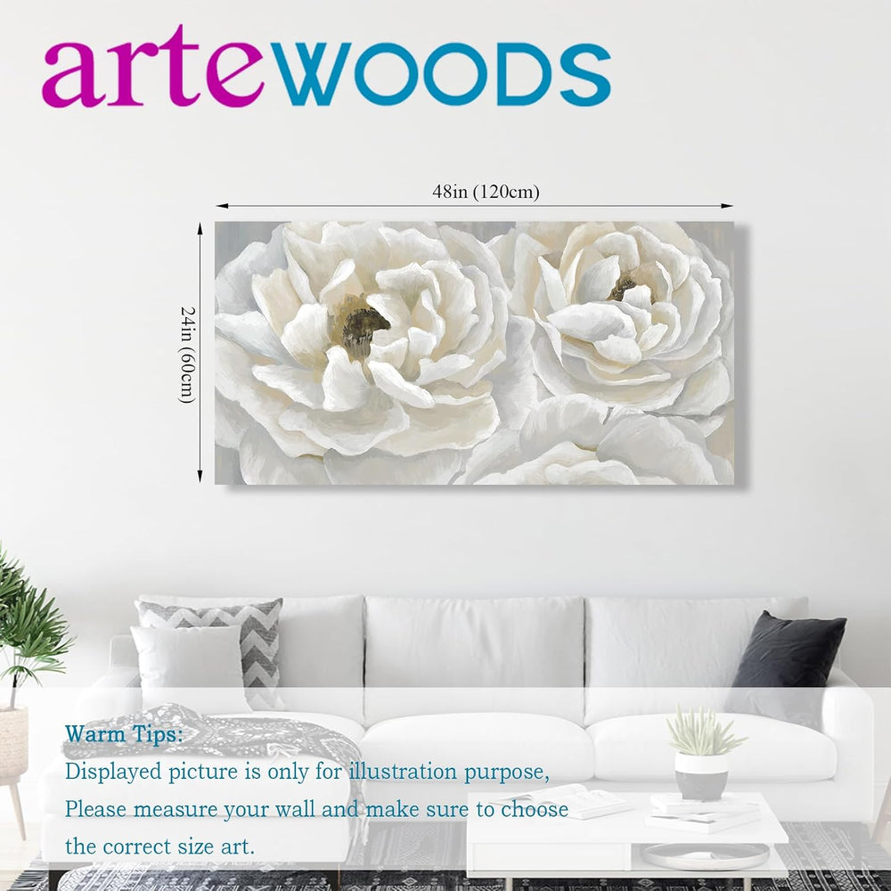 Cream White Flower Wall Art Elegant Botanical Painting Prints, 24"x48"