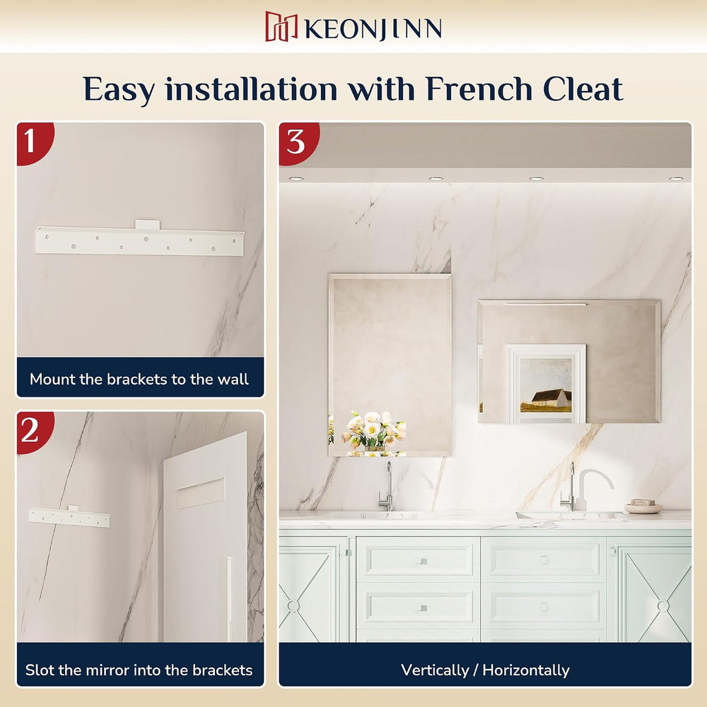 Keonjinn 22 x 30 Inch Frameless Bathroom Mirror for Over Sink, Shatterproof