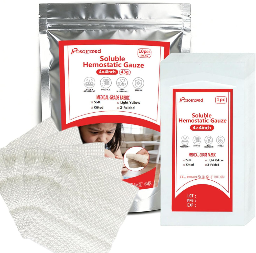 Soluble Hemostatic Gauze,4"X4" Quick Clot Combat Gauze Pads