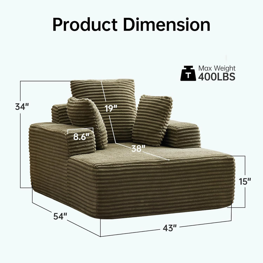 Boneless Couch Chaise Lounge Chair, 54" Oversized Cloud Sofa with Deep S...