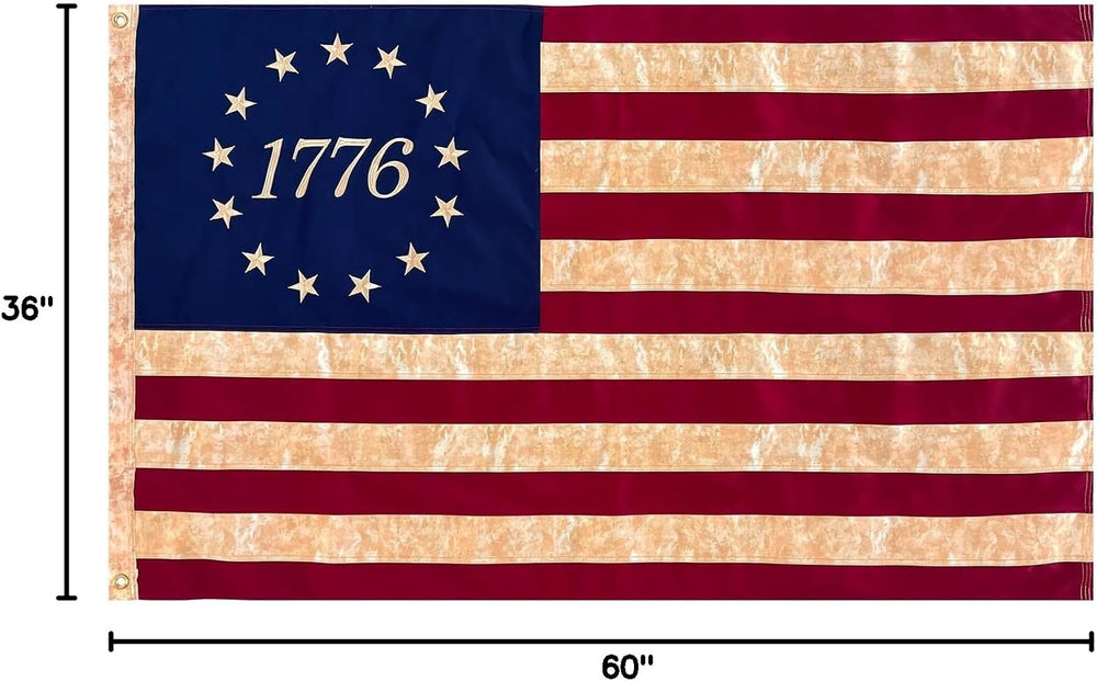 JRED 100% Cotton 1776 Betsy Ross Flag for Outside, 3x5 Tea-Stained 13 Star Co...