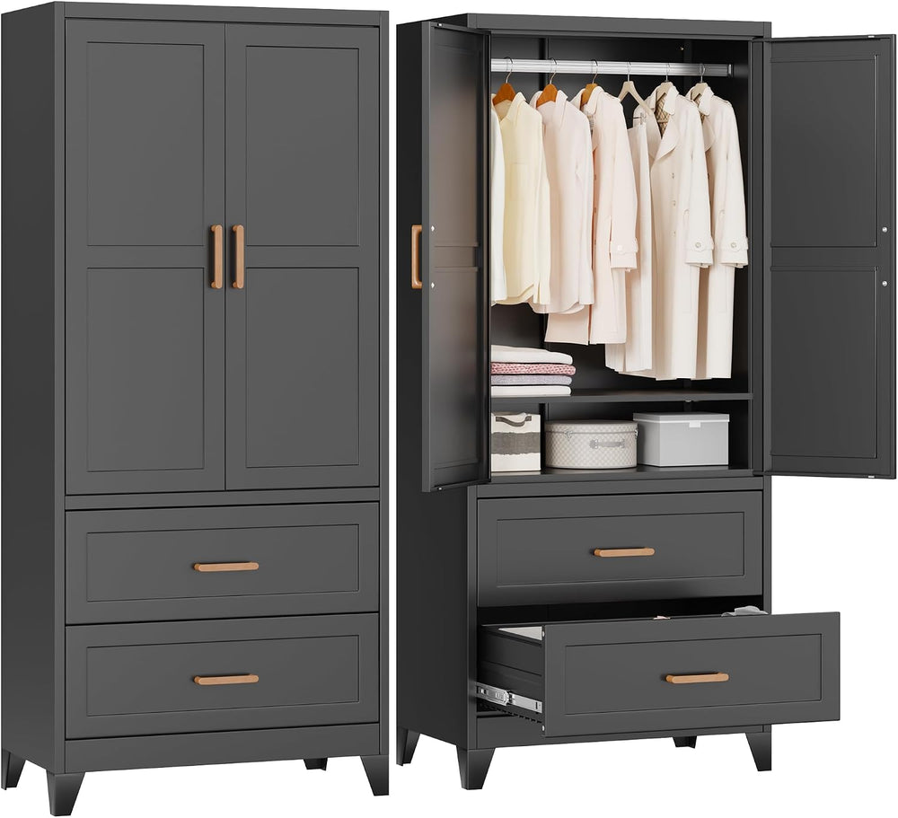 Greenvelly Metal Armoire Wardrobe Closet with 2 Drawers, 18" Deep Metal ...