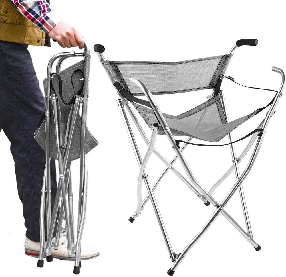 Walking Stick Chair Seat - Folding Camping Cane Portable Stool Heavy Duty Aid...