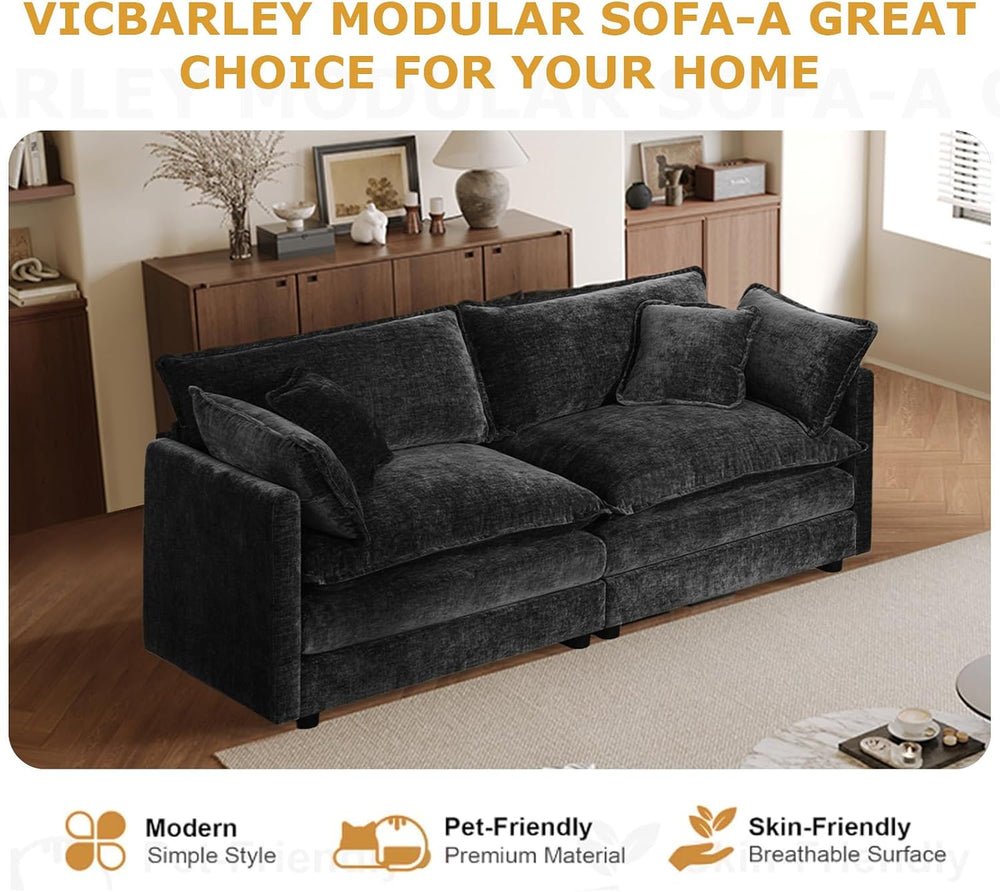 76.7"Modular Sectional Sofa 2-Seater Chenille Couch Loveseat,Black1