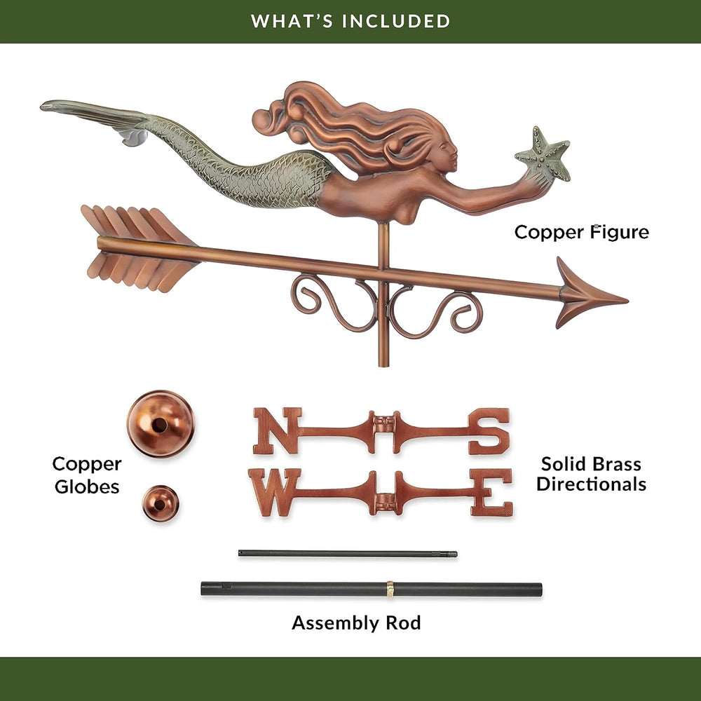 Little Mermaid Weathervane - Pure Copper Hand Finished Patina by Good Directions