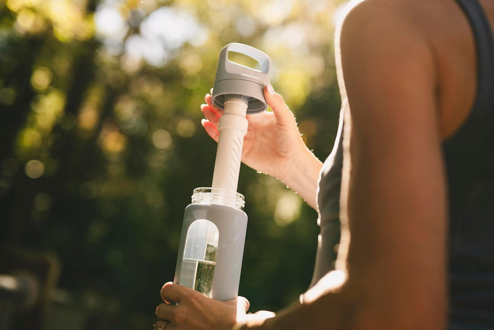 LifeStraw Go Glass Water Filter Bottle with Sleeve, 20 oz, Aegean Sea