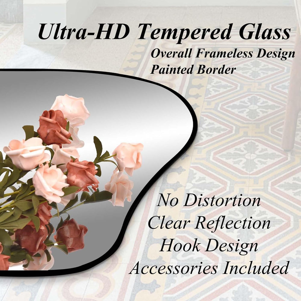 63"x30" Large Irregular Wall Mirror, Abstract Frameless Mirror
