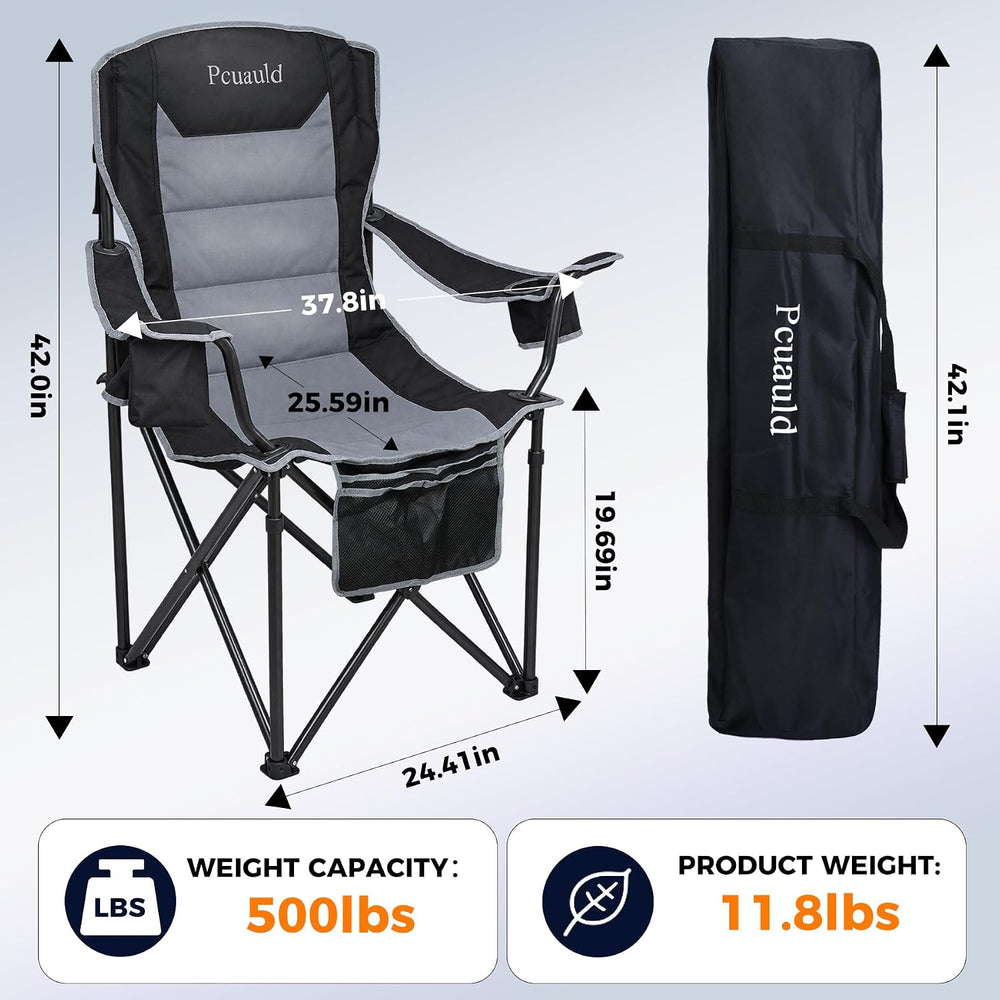 Oversized Heated Camping Chair, High Back Folding Chair for 500lbs