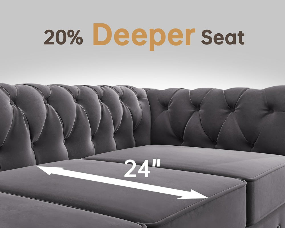 3 Piece Classic Chesterfield Sofa Set,Chair&Loveseat&Sofa,Velvet Grey