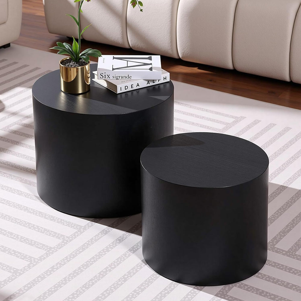 Nesting Coffee Table Set of 2, Modern Round Coffee Table with Non-Slip Feet, ...