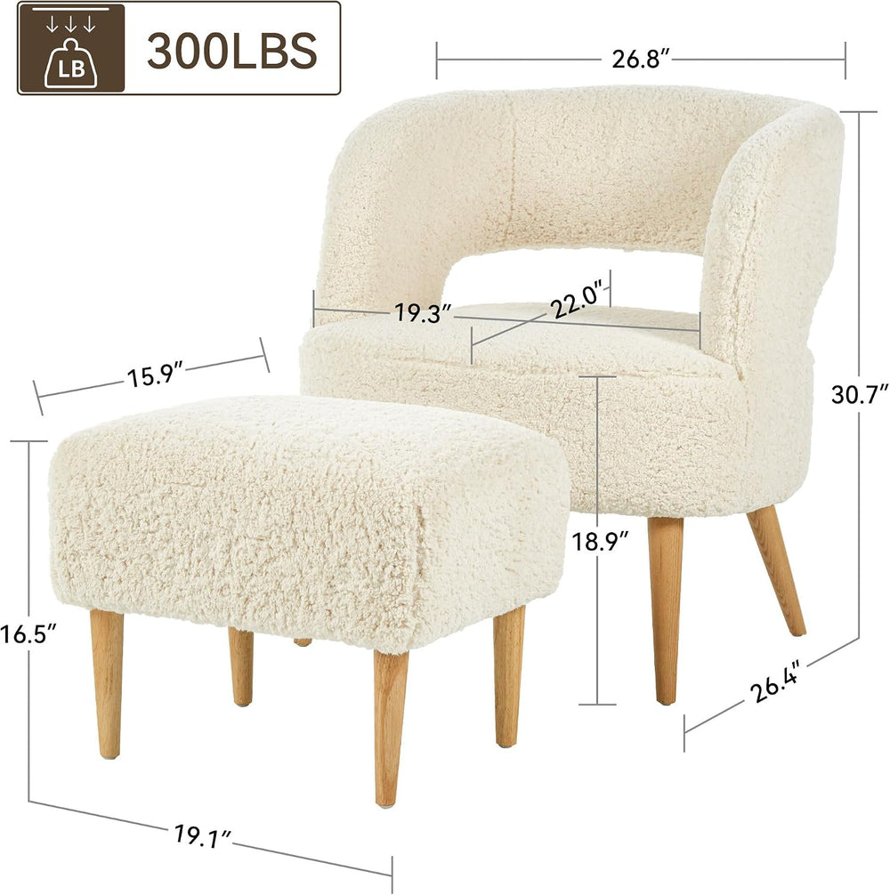 Retraction Built Accent Chair with Ottoman Teddy Fleece Upholstered Armchair ...
