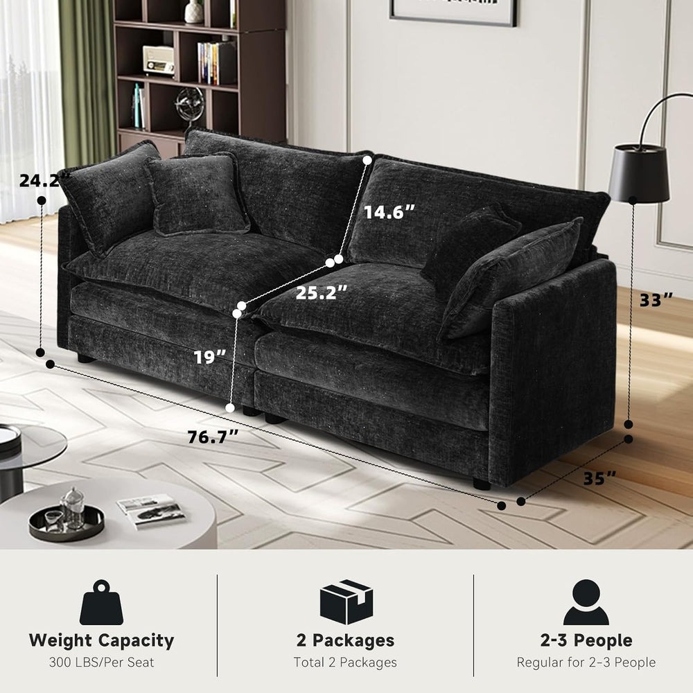 76.7"Modular Sectional Sofa 2-Seater Chenille Couch Loveseat,Black1