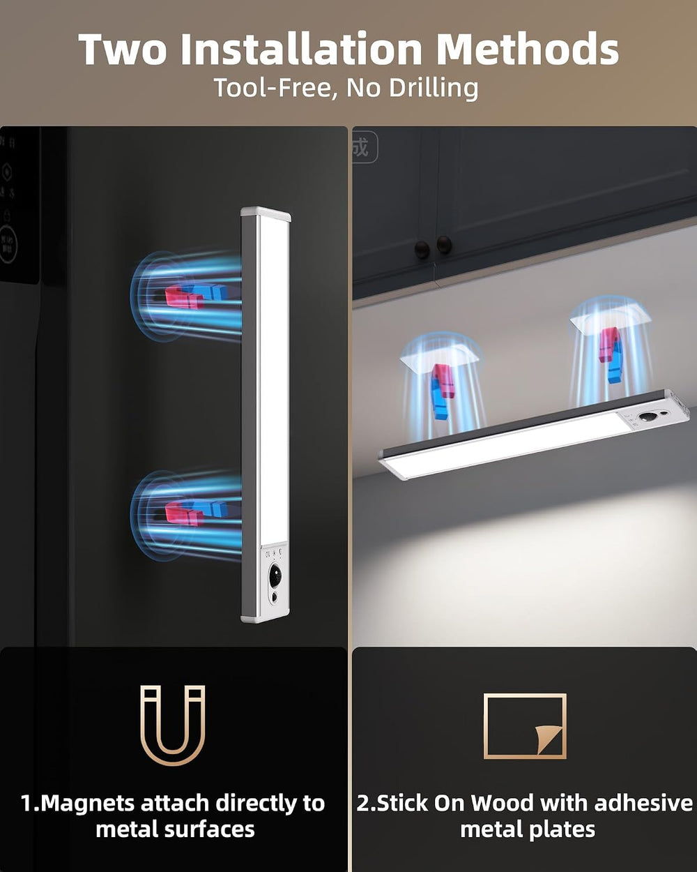EZVALO 5-Pack Under Cabinet Lighting with Charging Station, 2400mAh Motion Se...