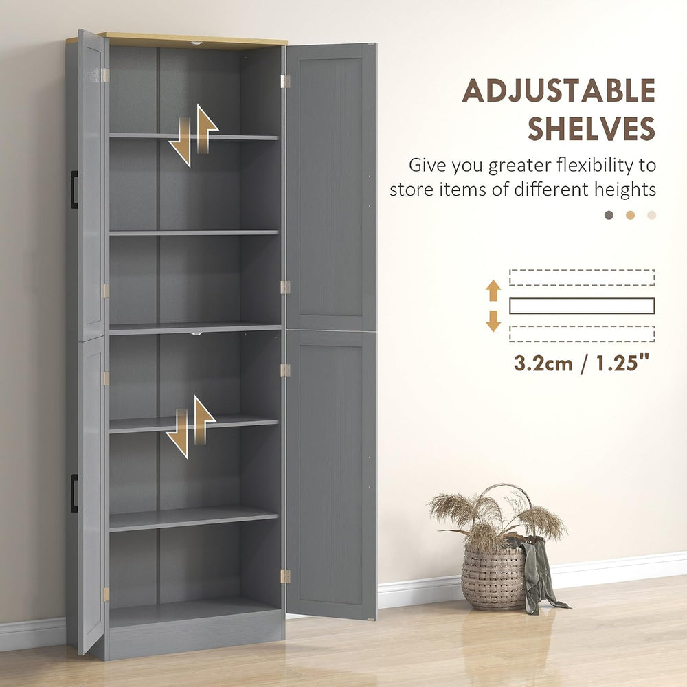 HOMCOM 67" Freestanding Kitchen Pantry 4-Door Cabinet Distressed Gray