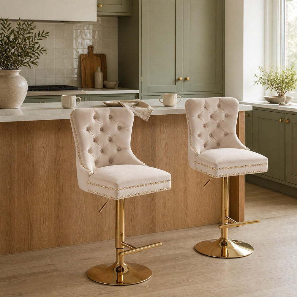 Beige Modern Swivel Bar Stools Set of 4, Velvet Counter Height Bar Stools for...