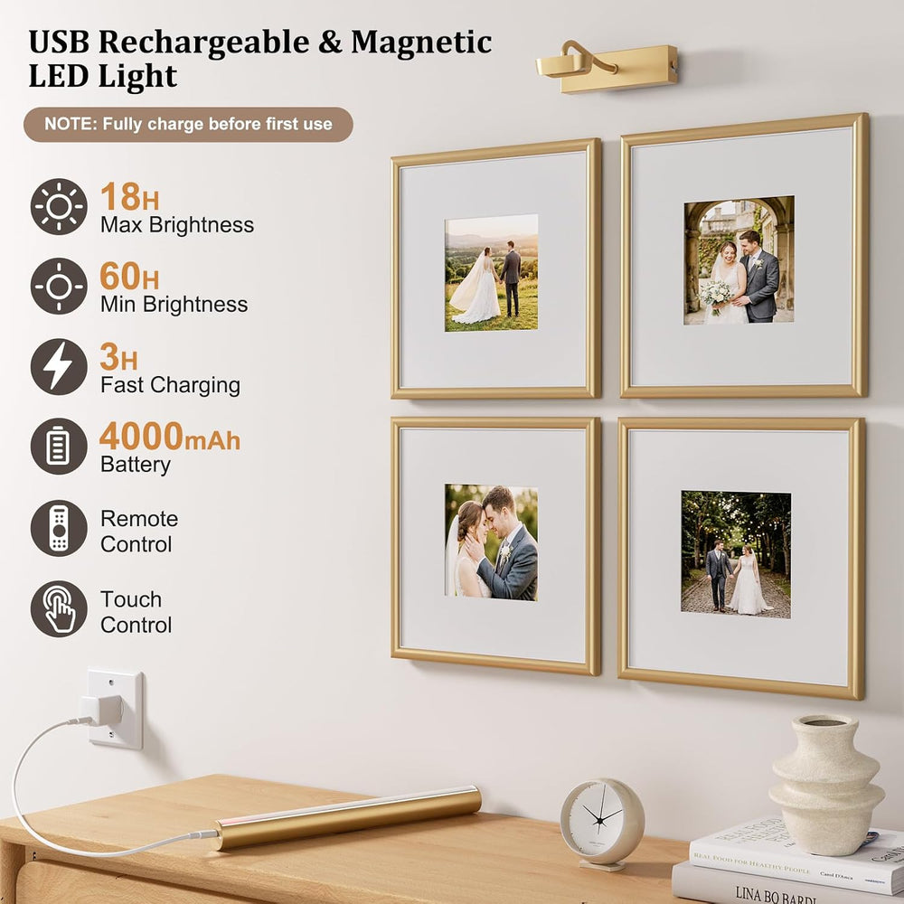 13.8" Cordless Picture Light for wall, Gold, 2 Pack