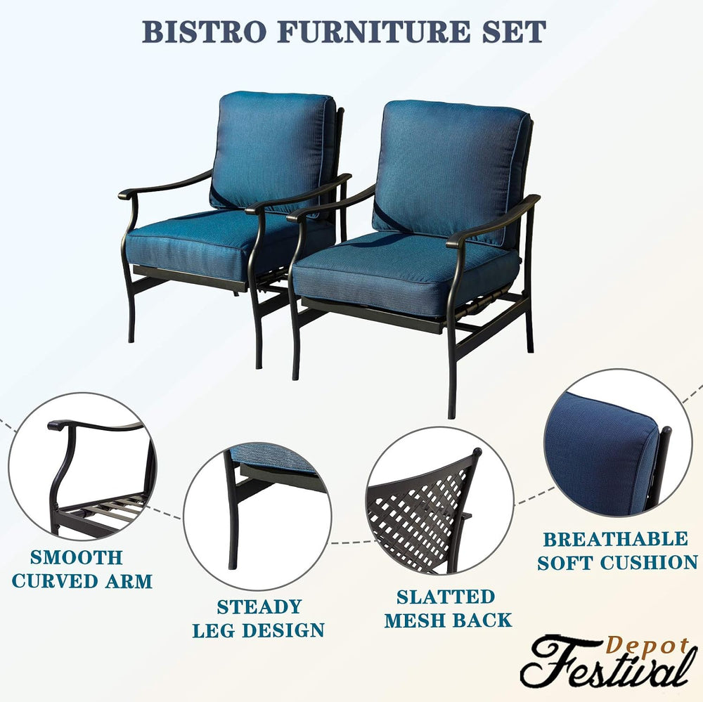 Festival Depot Patio Set of 2 Dining Chairs with Thick Cushions Metal Frame O...