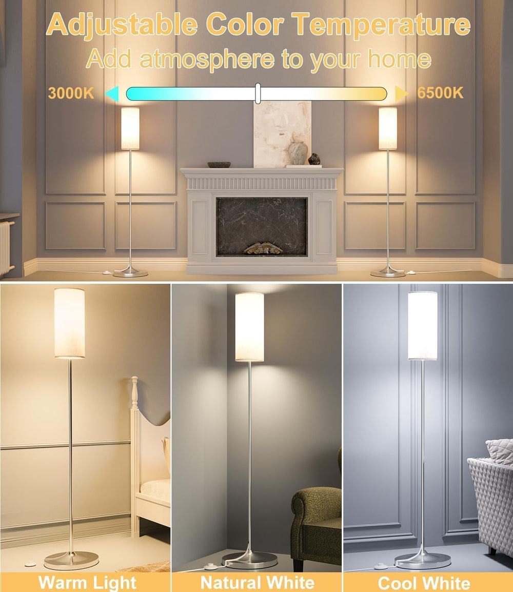 USTO Dimmable Floor Standing Lamp,12W Led Bulb with Remote,Silver