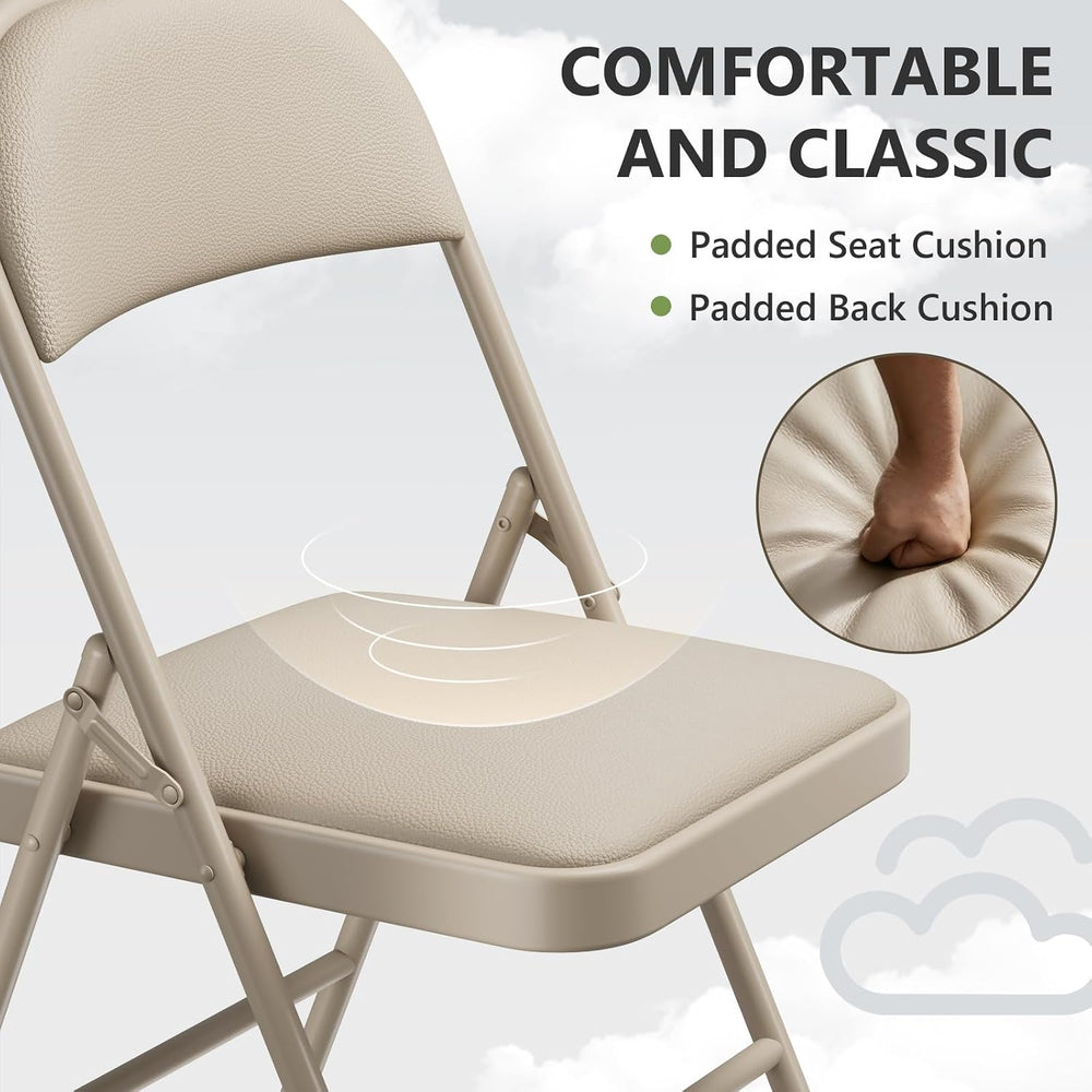 Padded Folding Chairs 2 Pack, PU Leather Folding Chairs for Outside and Indoo...